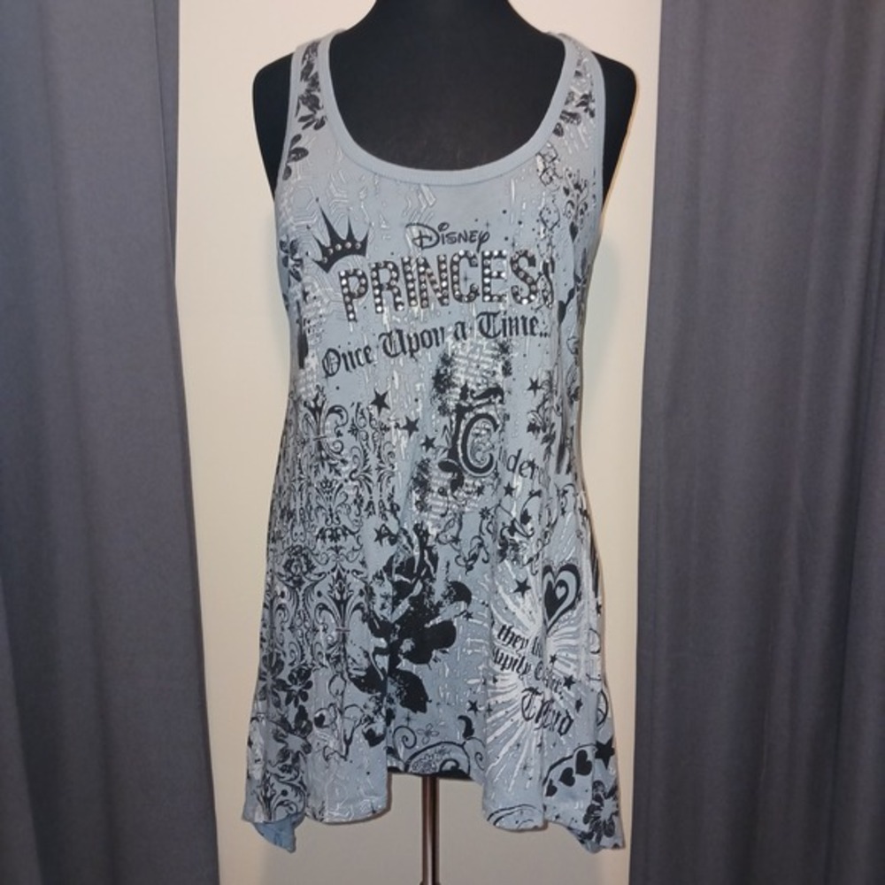 Disney Parks Princess Tank Top Blue Rhinestone Handkerchief Hem‎ Cinderella L